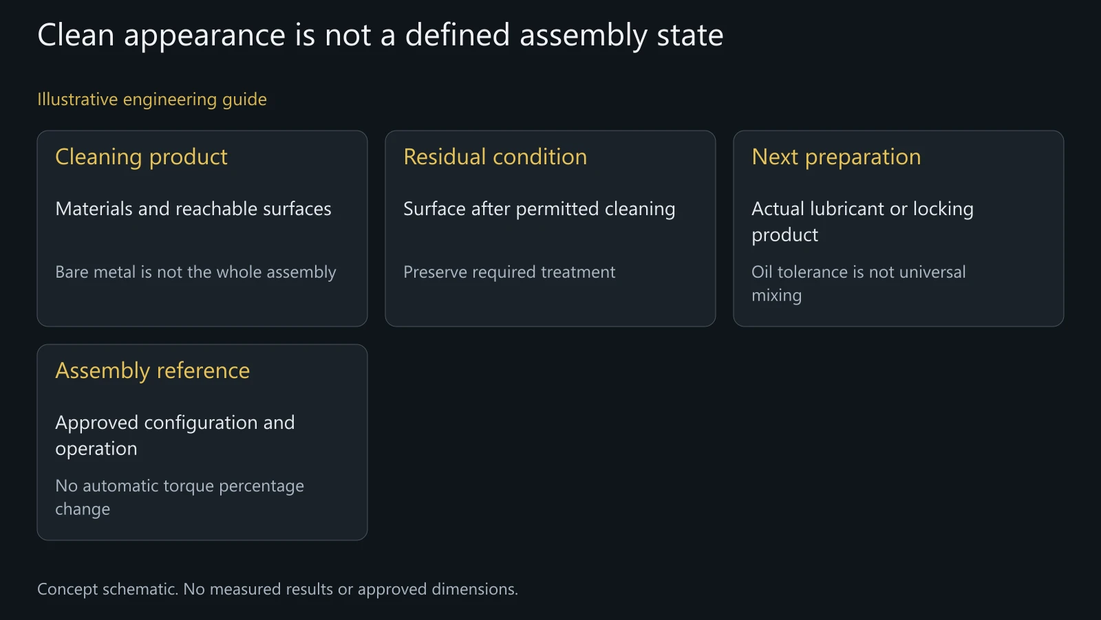 Illustrative maintenance-state review. No tested cleaner, approved consumable or service-life result is shown.