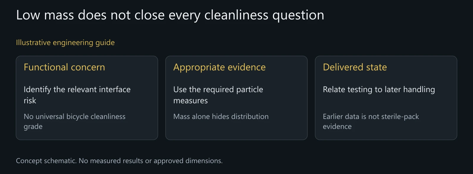 Illustrative evidence-boundary comparison, not actual contamination, particle imagery or an accepted delivery report.