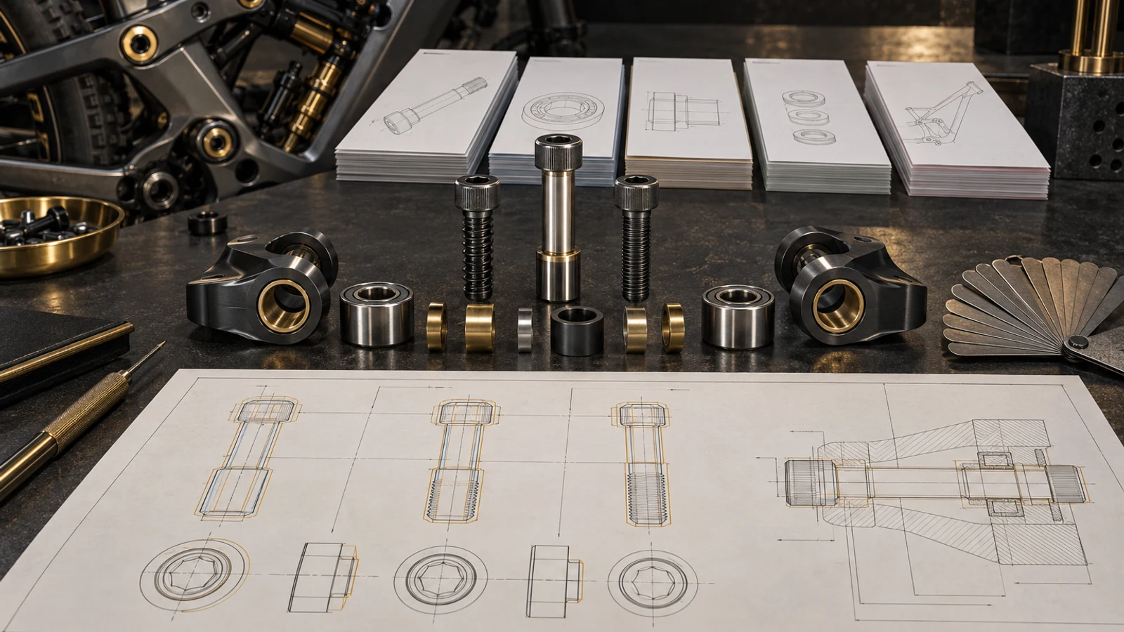 Concept comparison of socket-head screws, a custom shoulder pivot, receivers and neutral reference sheets; no demonstrated standard equivalence, measured fit or stock products.