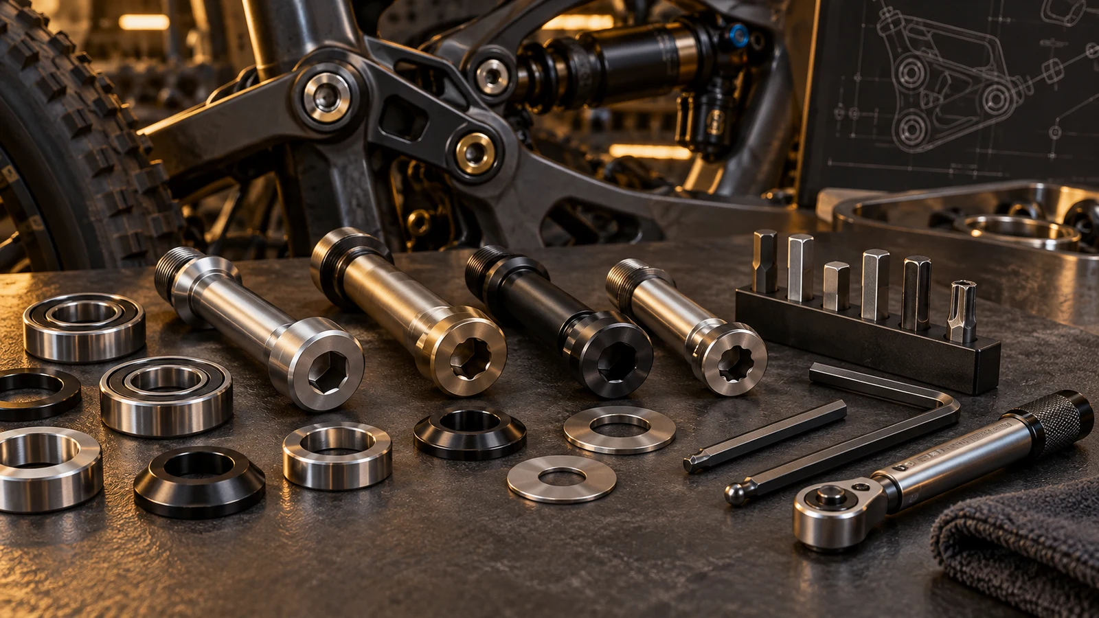 Concept custom pivot drive examples, separated hex and six-lobe bits, bearing hardware and inactive torque wrench; no approved fit or actual removal operation shown.