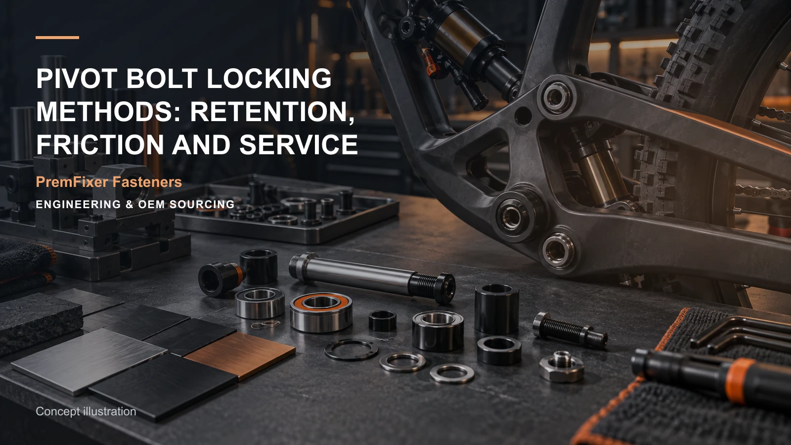 Concept illustration for Pivot Bolt Locking Methods: Retention, Friction and Service.