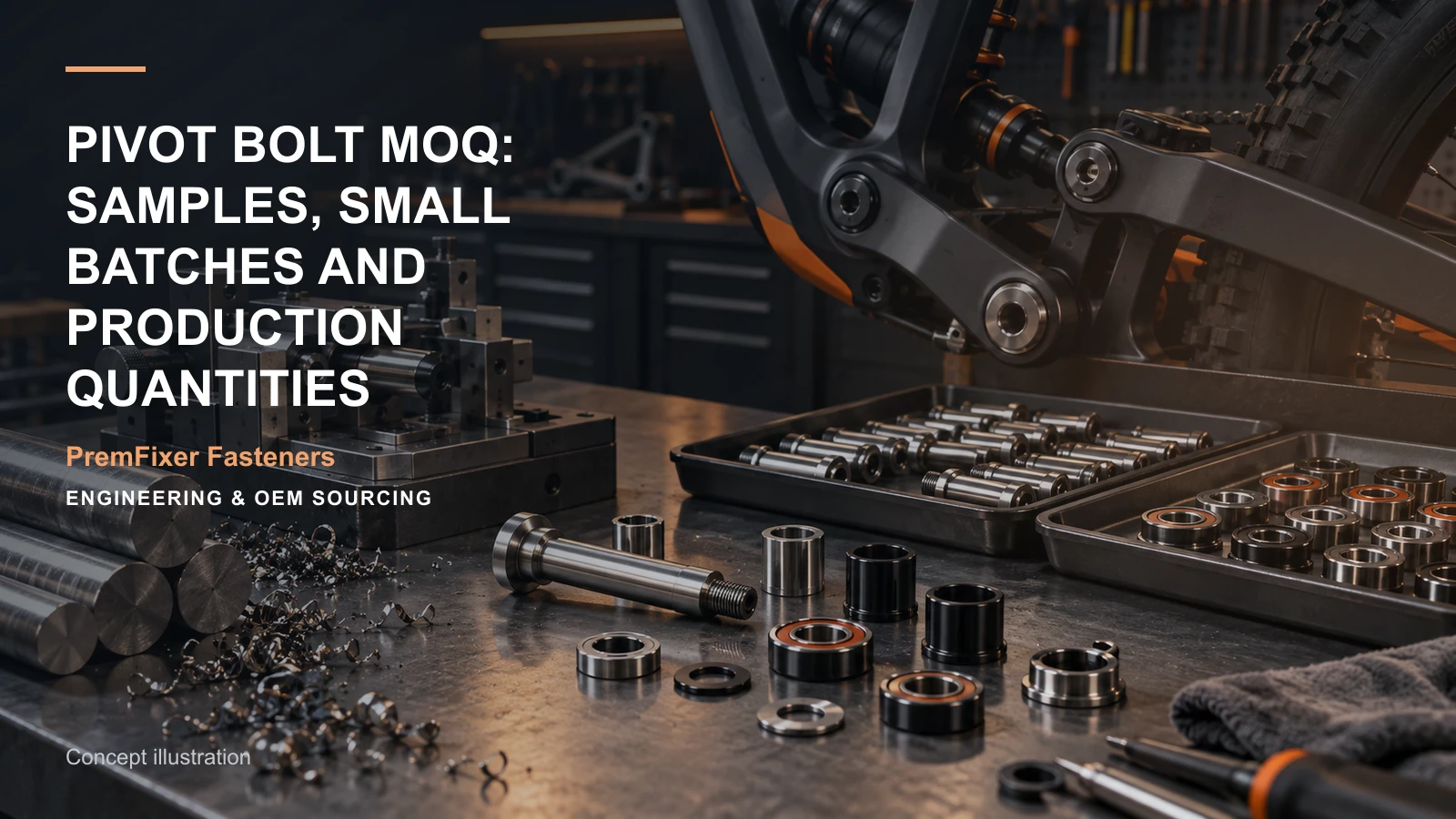 Concept illustration for Pivot Bolt MOQ: Samples, Small Batches and Production Quantities.