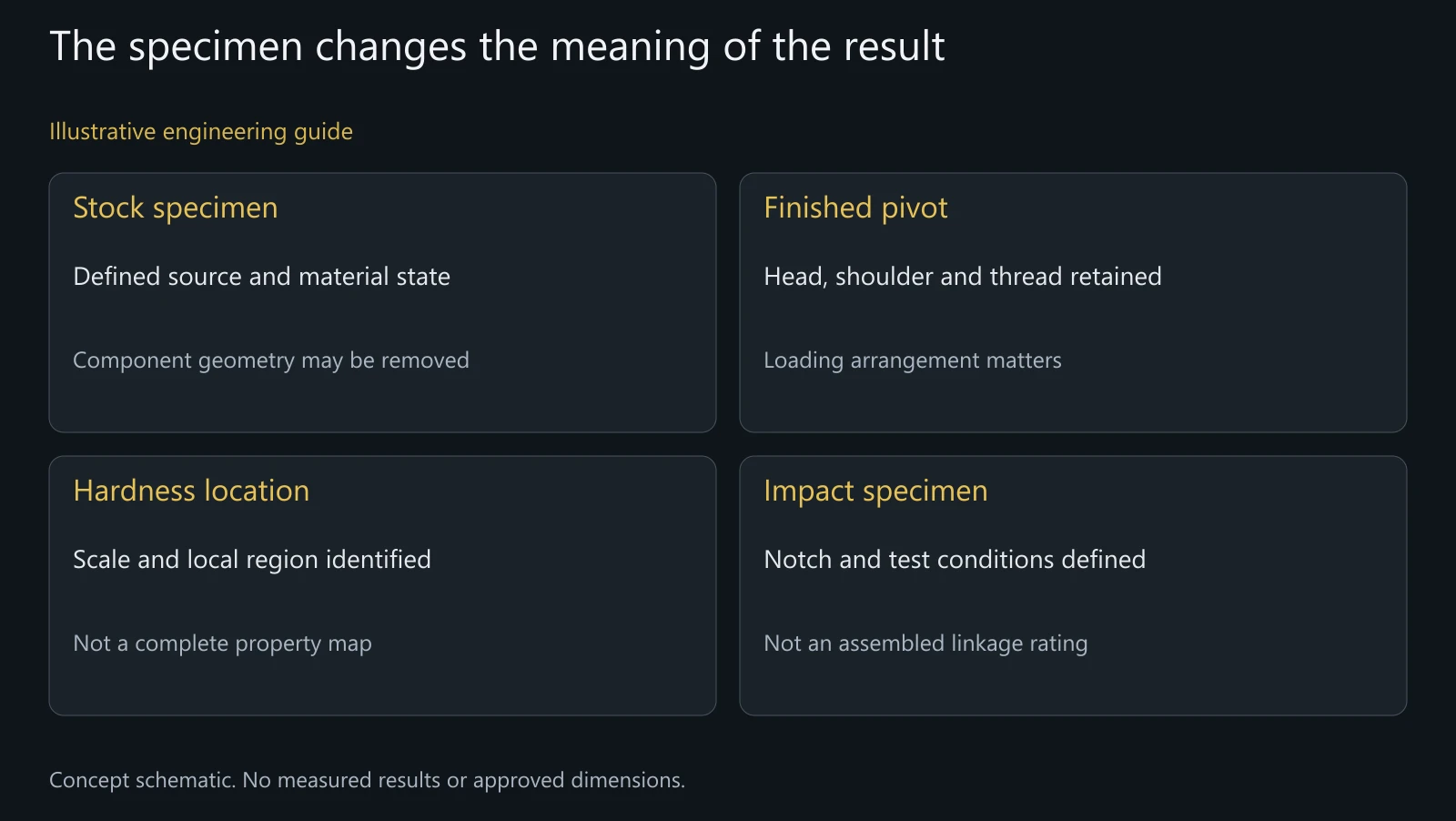 Concept comparison of mechanical-test subjects, not measured stress curves, indentation data or impact results.