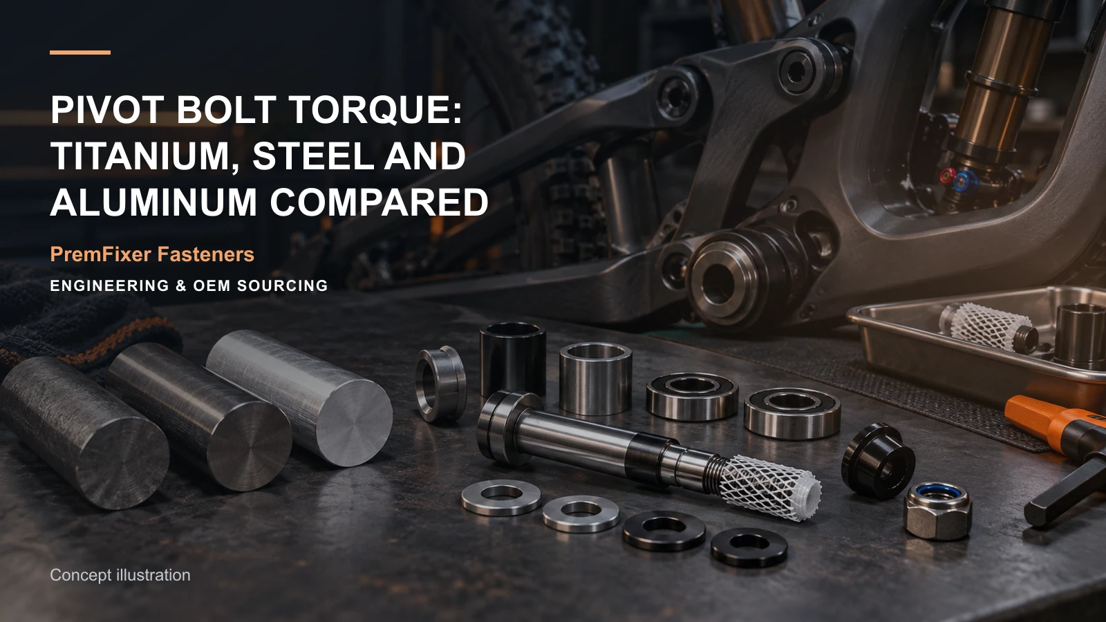Concept illustration for Pivot Bolt Torque: Titanium, Steel and Aluminum Compared.