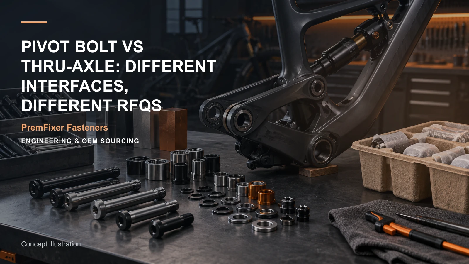 Concept illustration for Pivot Bolt vs Thru-Axle: Different Interfaces, Different RFQs.