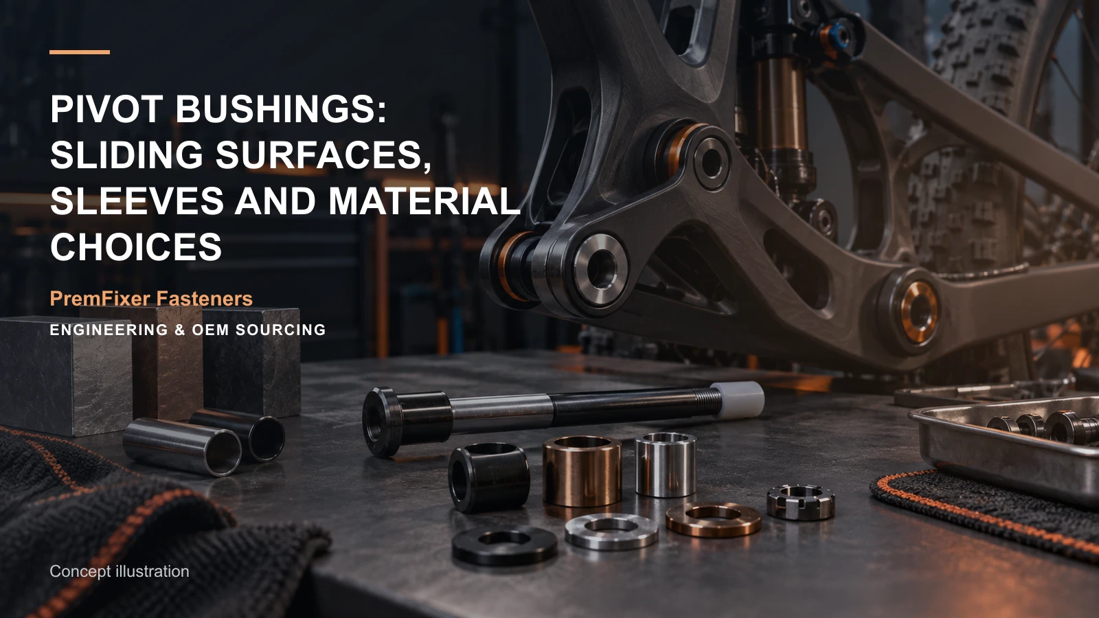 Concept illustration for Pivot Bushings: Sliding Surfaces, Sleeves and Material Choices.
