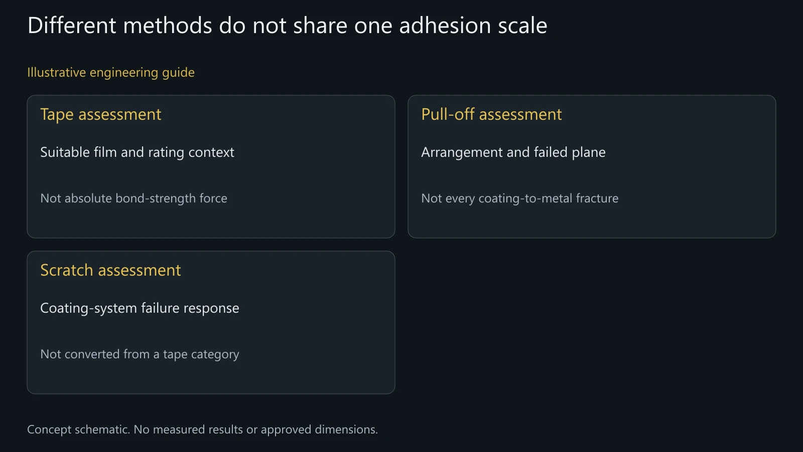 Concept method comparison, not a performed test, measured rating or universal method-selection approval.