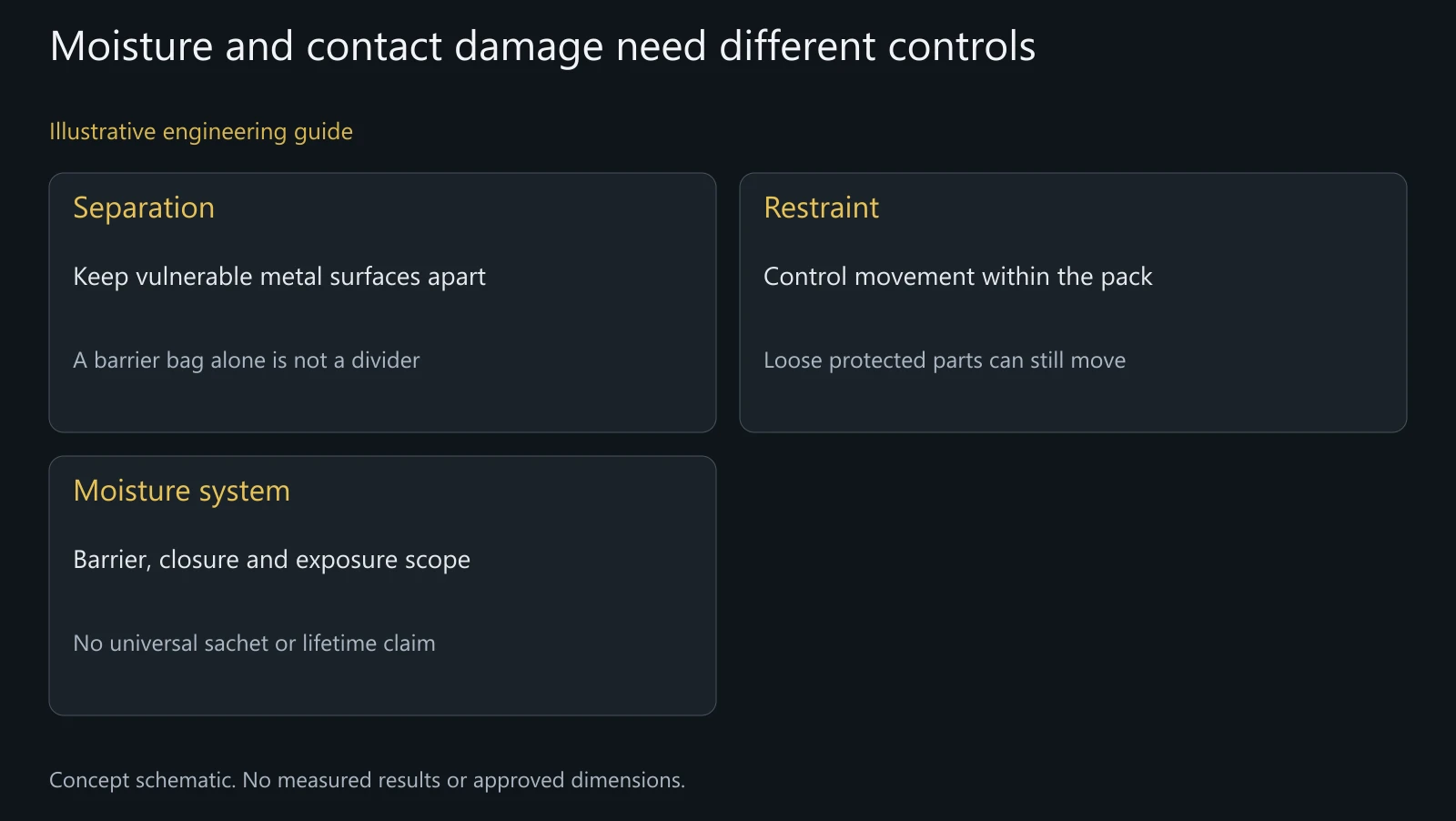 Concept distinction of protective functions, not an approved pack design or a measured transport result.