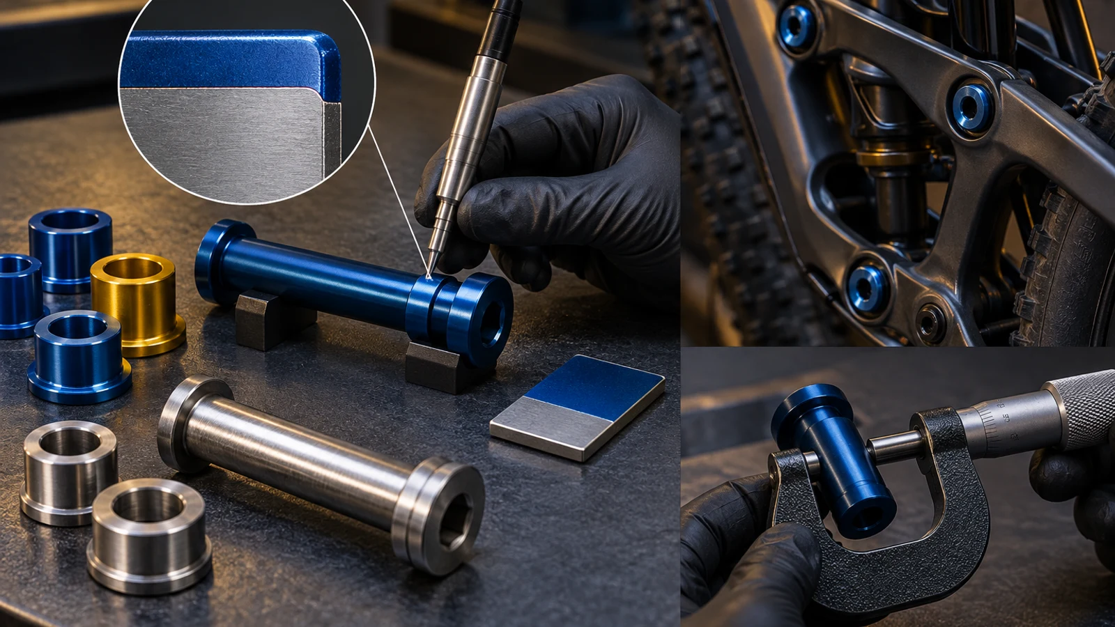 Concept thickness and finished-fit review with curved pivot parts and a witness coupon, not actual measurements
