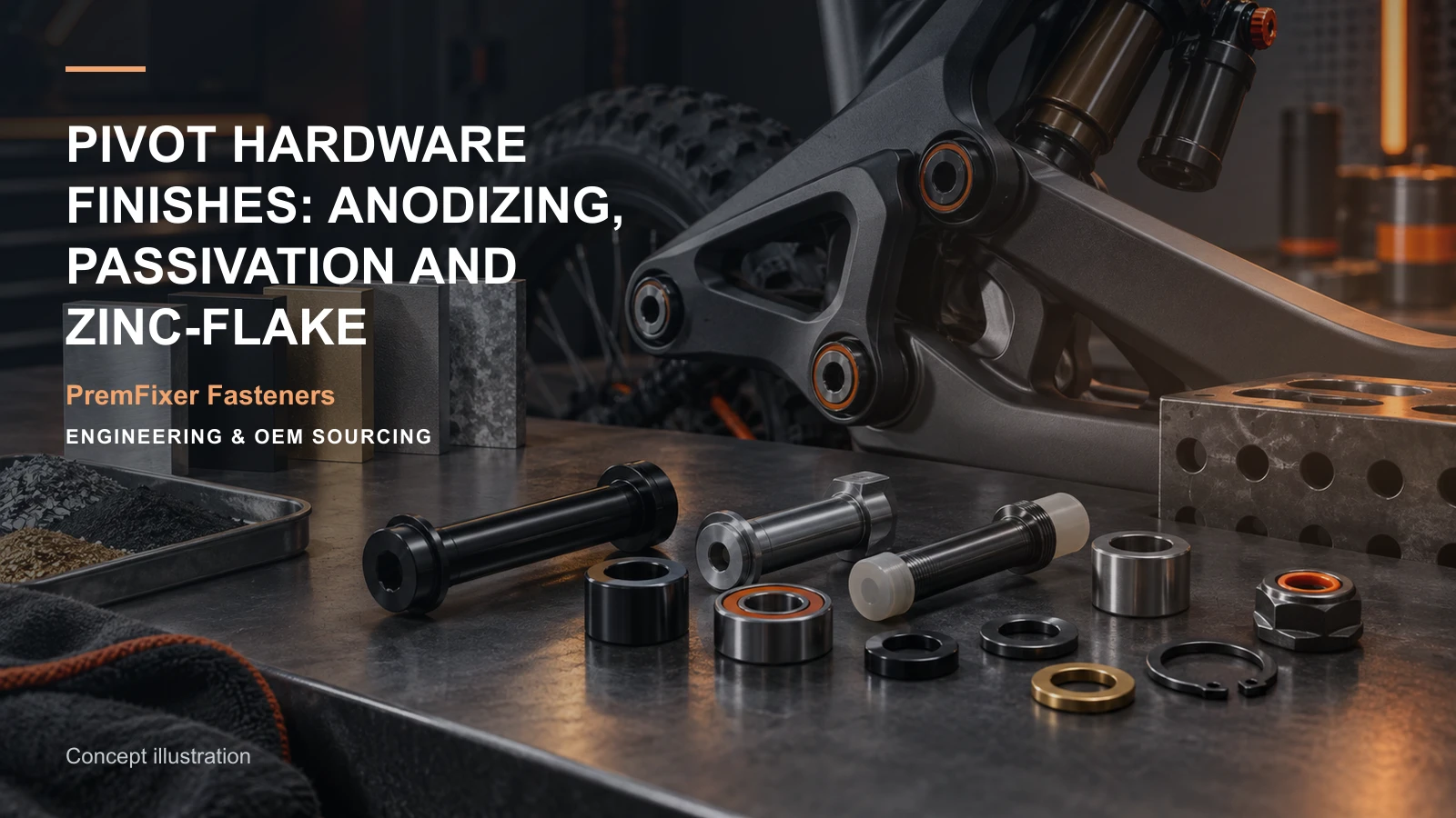 Concept illustration for Pivot Hardware Finishes: Anodizing, Passivation and Zinc-Flake.