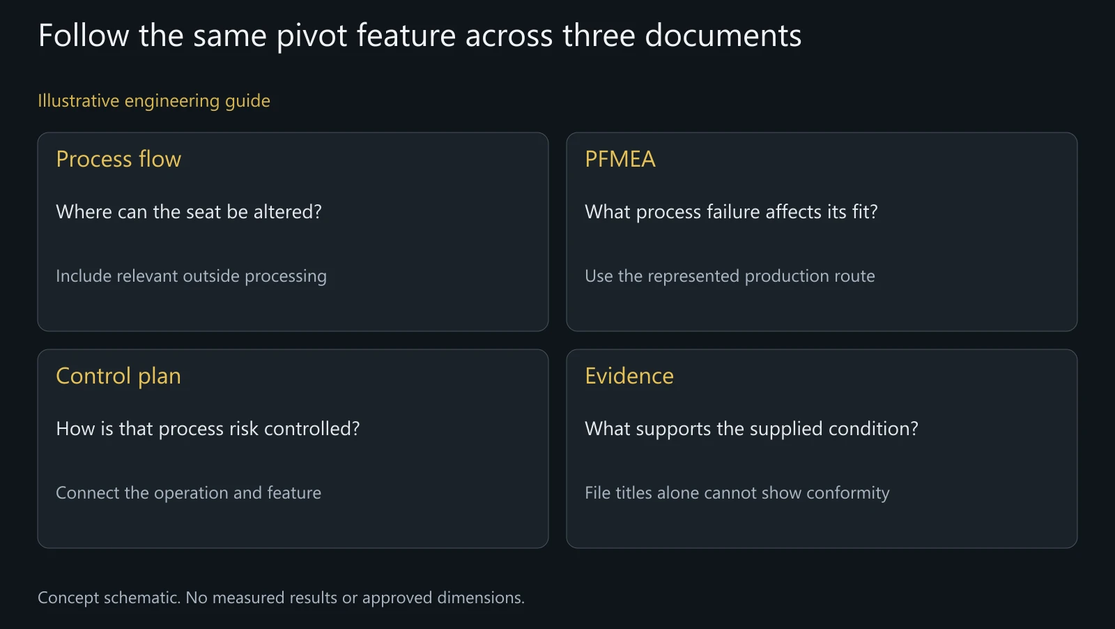 Concept PPAP document-linkage map, not a completed PFMEA, control plan, warrant or customer approval.
