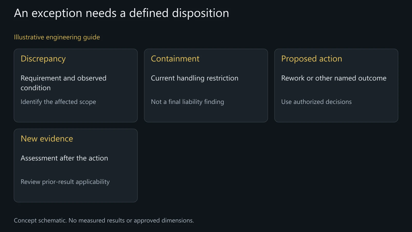 Concept disposition map, not an actual nonconformance, concession or legally reviewed agreement.