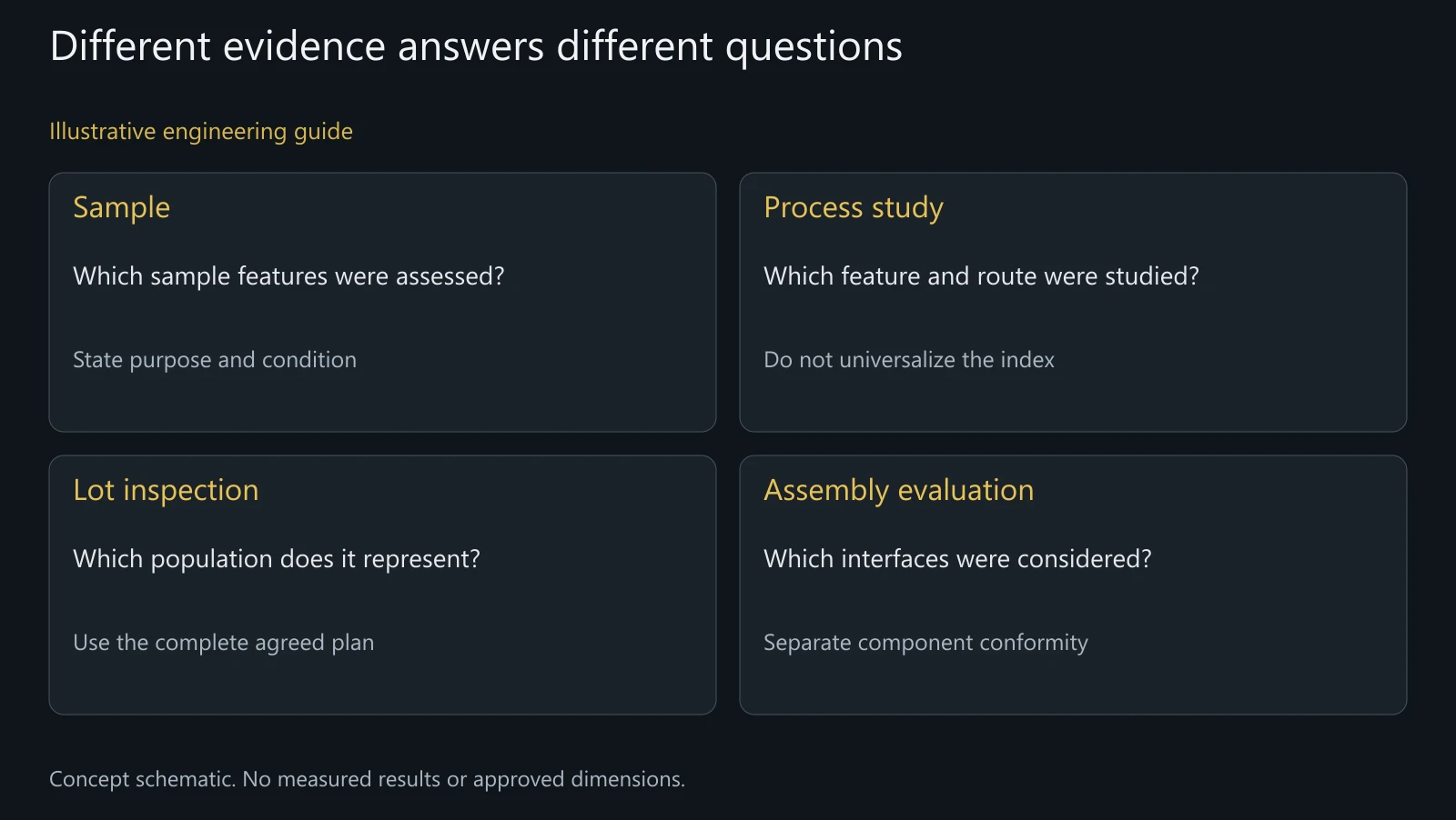 Illustrative quality-scope map without real measurements, capability values or acceptance results.