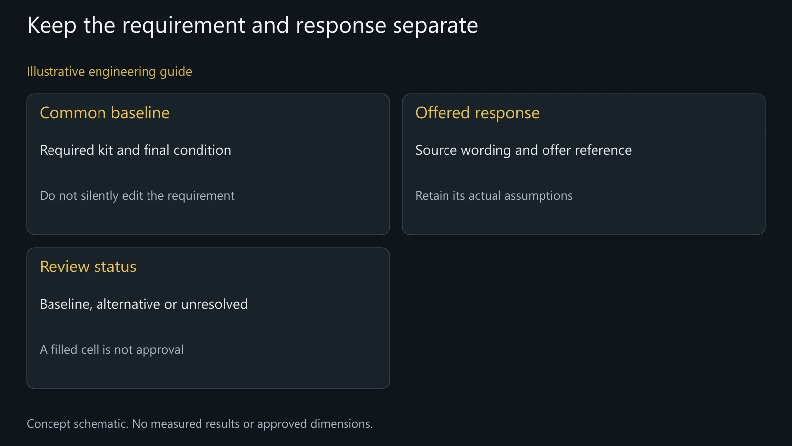 Concept comparison-template structure without real offers or accepted manufacturing decisions.