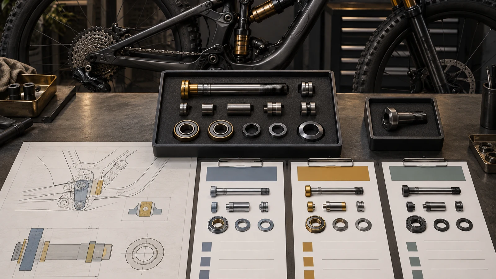 Concept common pivot kit with three blank quotation sheets and a physically separate alternative head, illustrating controlled offer comparison without actual quotations.