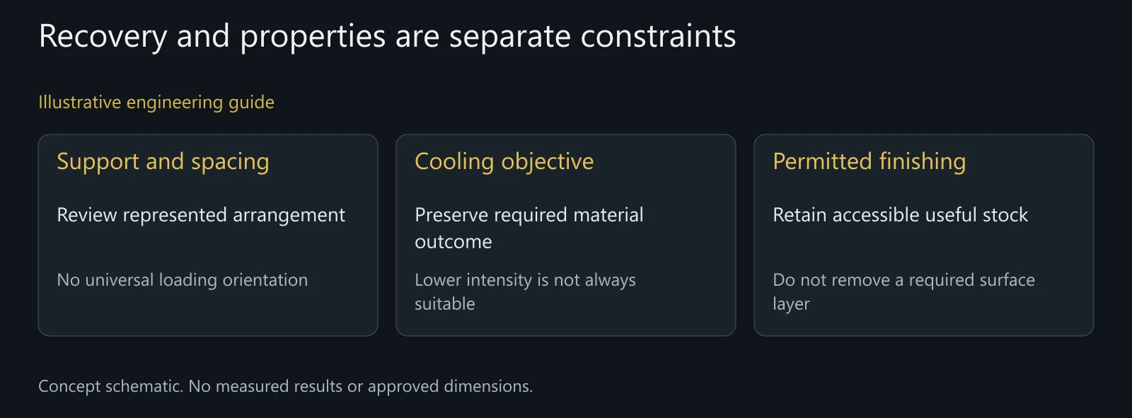 Illustrative route trade-offs, not a qualified heat-treatment cycle, furnace record or measured improvement.