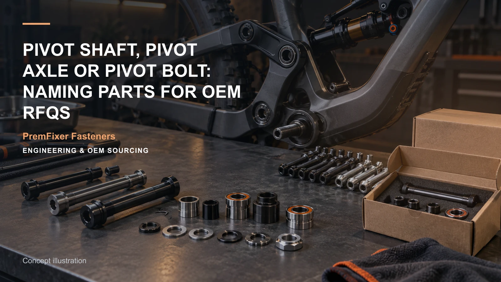Concept illustration for Pivot Shaft, Pivot Axle or Pivot Bolt: Naming Parts for OEM RFQs.