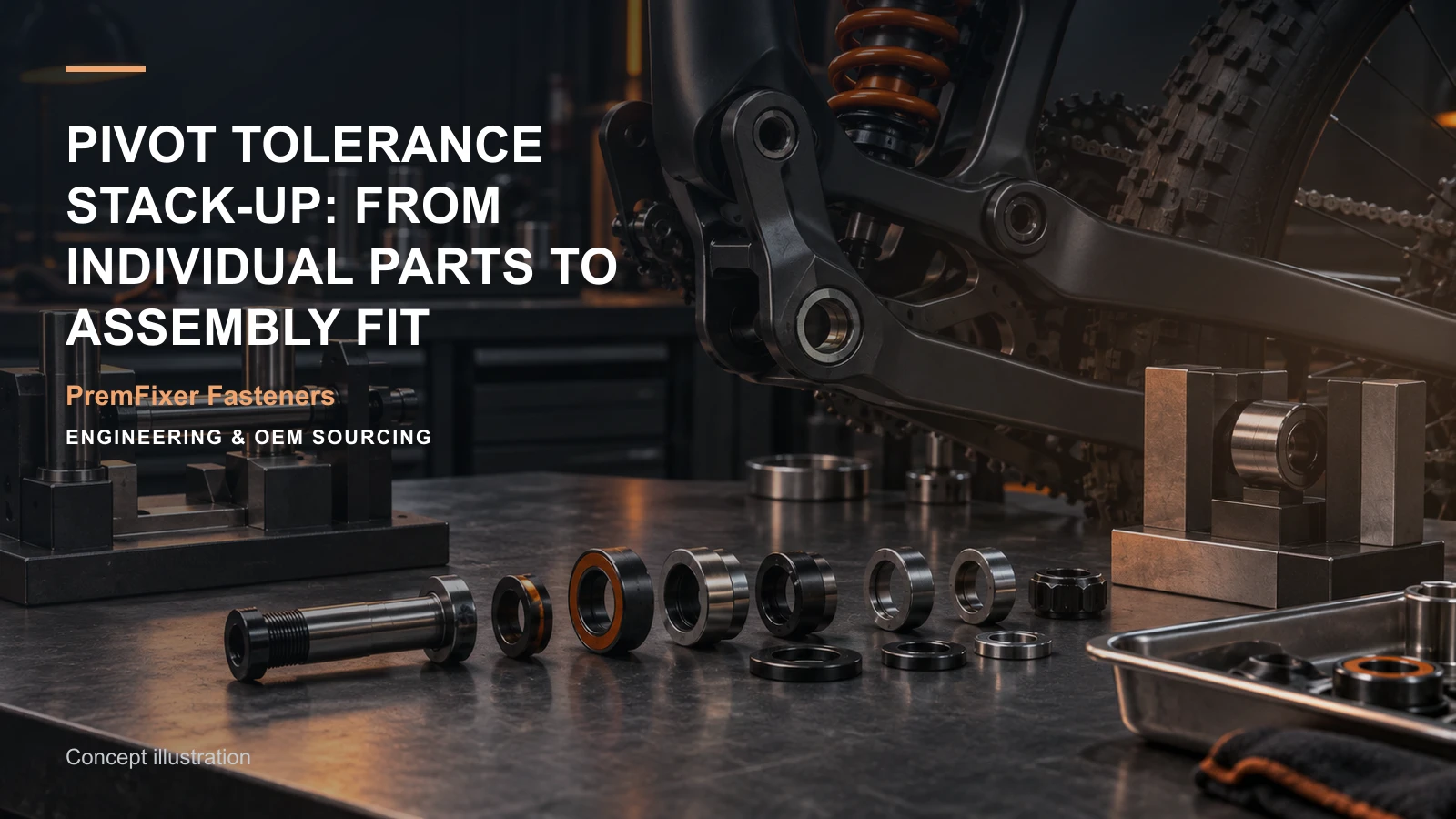 Concept illustration for Pivot Tolerance Stack-Up: From Individual Parts to Assembly Fit.