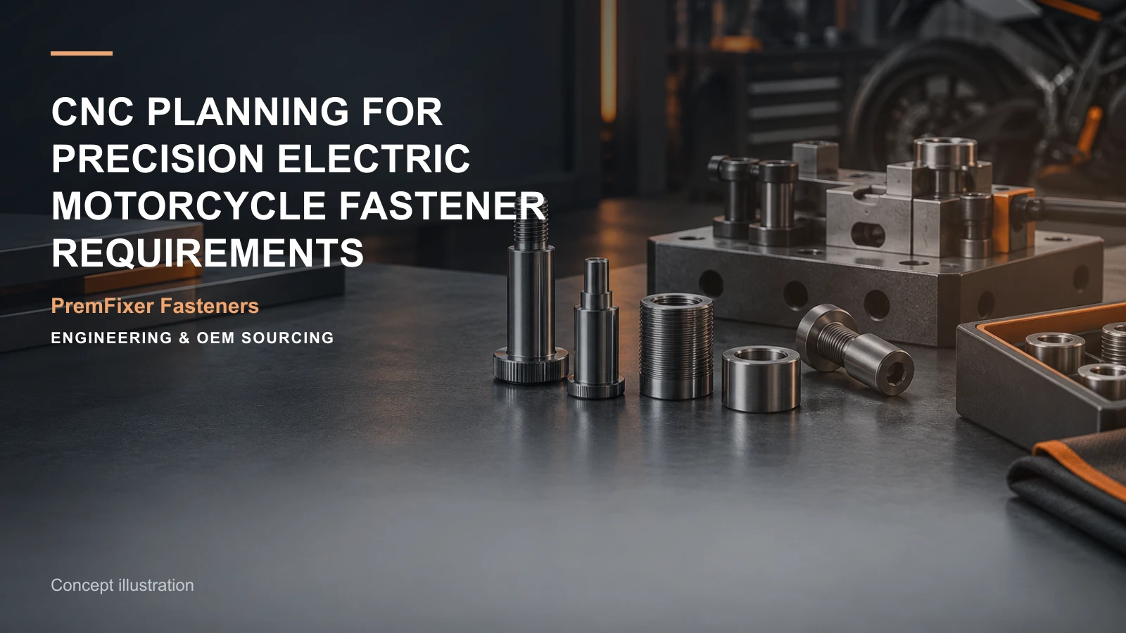 Concept illustration for CNC Planning for Precision Electric Motorcycle Fastener Requirements.