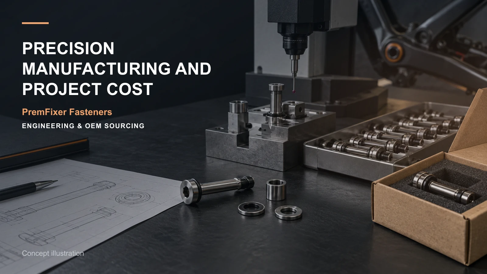 Precision bicycle fastener project cost map linking CNC setups, inspection, finishing, packaging and assembly outcomes.