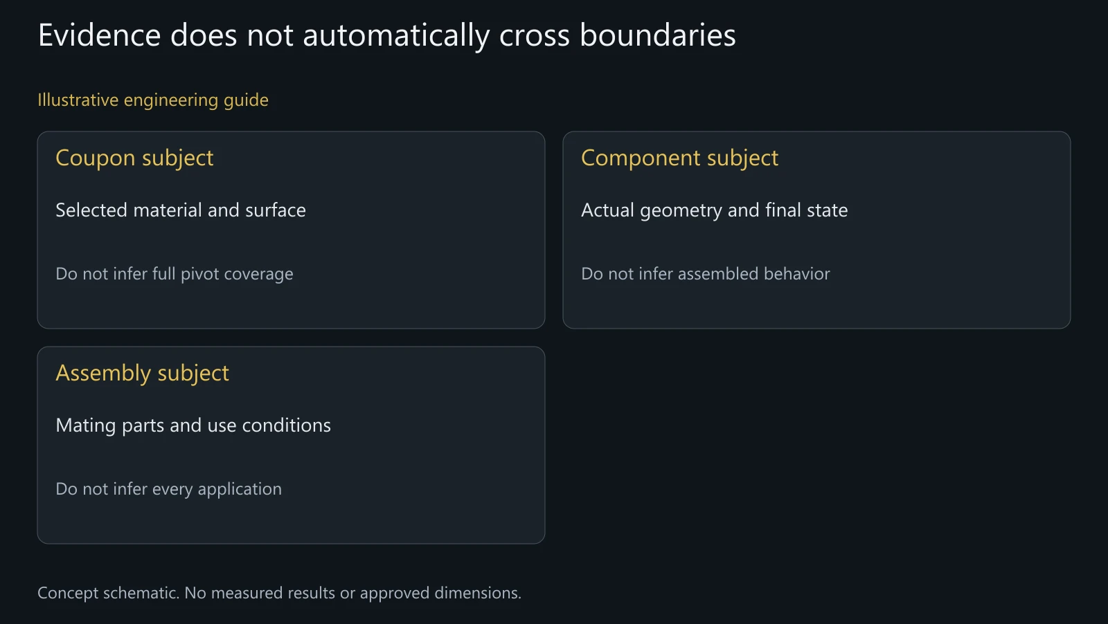 Concept evidence-scope comparison. No actual coupon study, component result or application approval is represented.