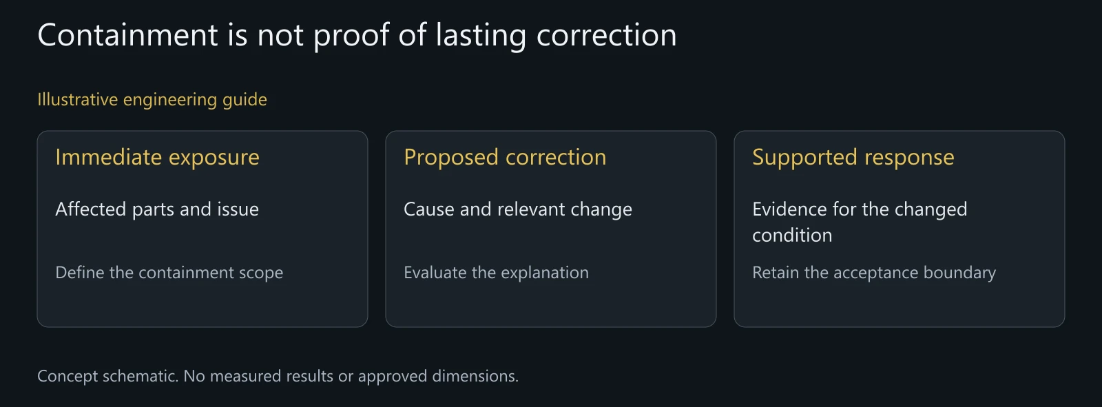 Concept nonconformity response, not an actual incident, completed corrective action or warranty promise.