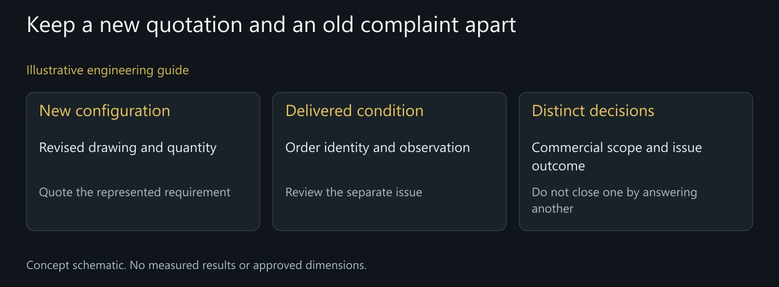 Concept mixed-request scenario. No real complaint, proven root cause, quotation or customer outcome is represented.