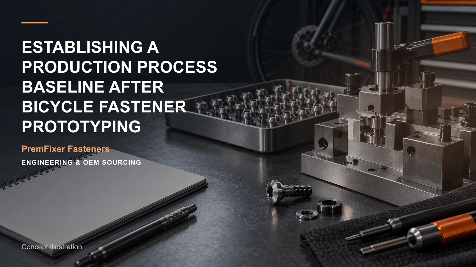 Concept illustration connecting sample configuration, setup instruction and tooling baseline in a bicycle hardware project.