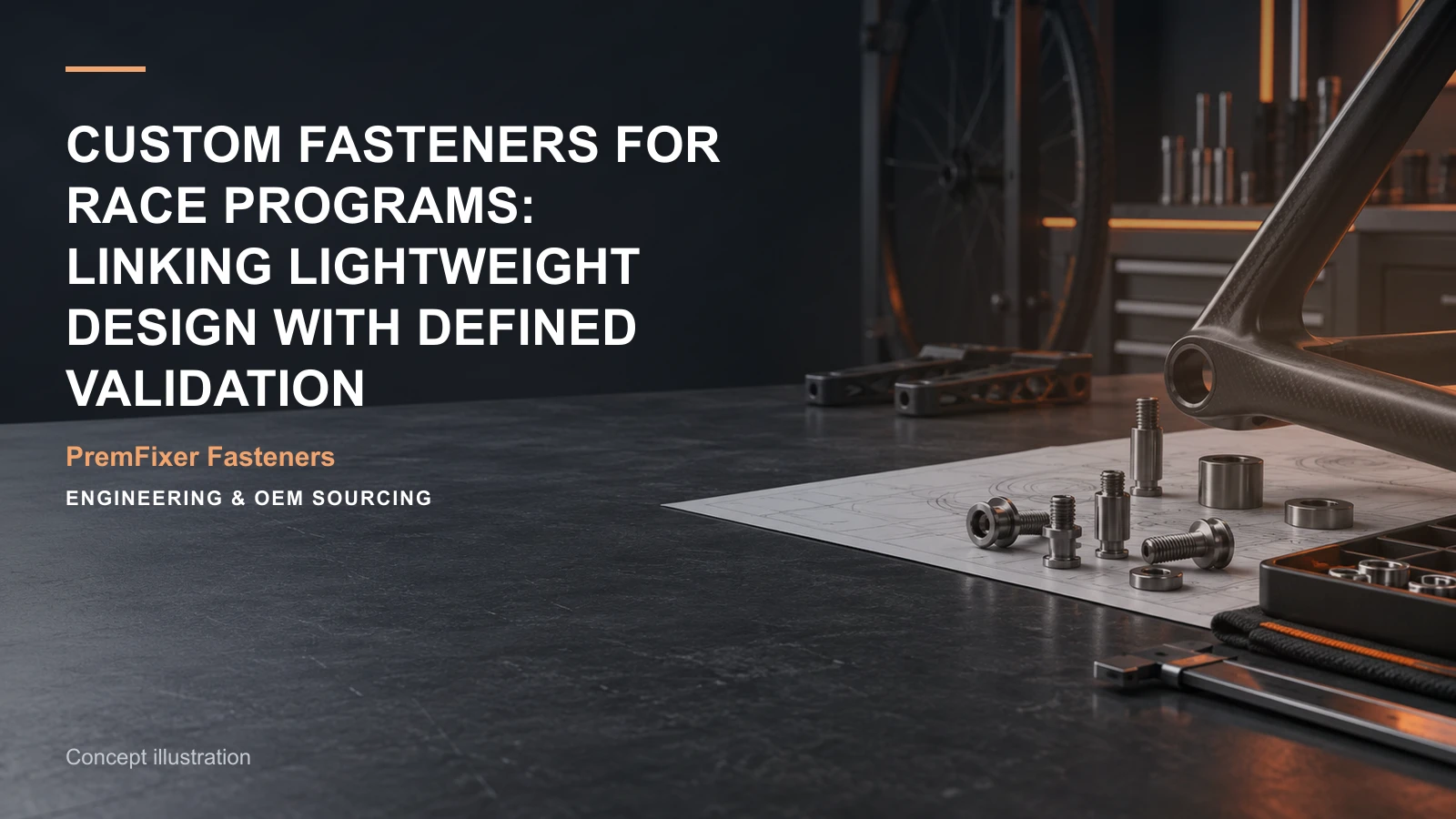 Concept illustration for Custom Fasteners for Race Programs: Linking Lightweight Design with Defined Validation.