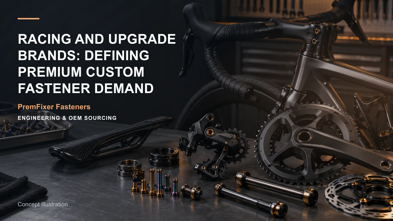 Conceptual engineering workspace introducing racing and upgrade hardware programs for bicycle and electric-mobility OEM teams.