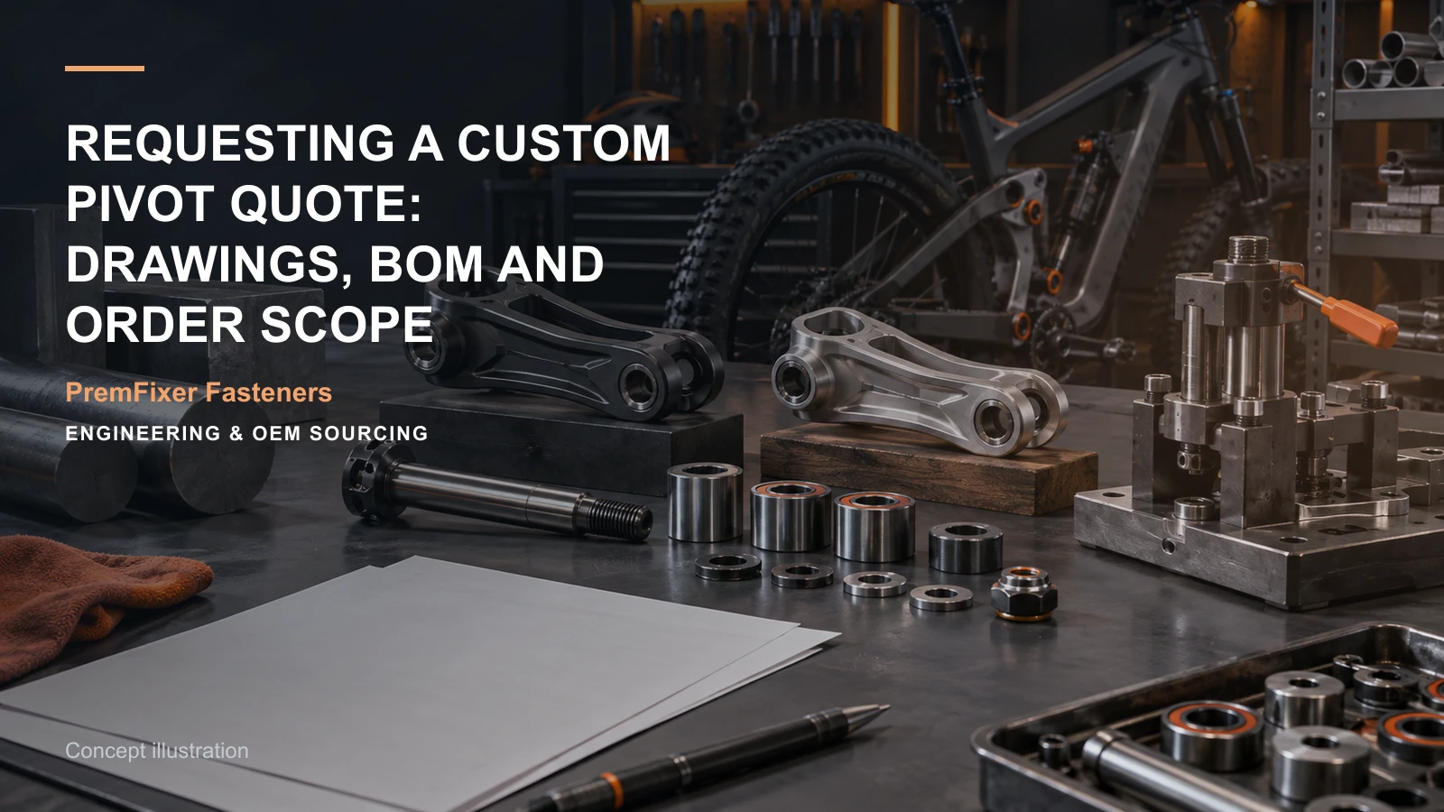 Concept illustration for Requesting a Custom Pivot Quote: Drawings, BOM and Order Scope.