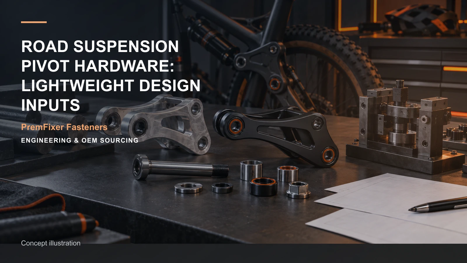 Concept illustration for Road Suspension Pivot Hardware: Lightweight Design Inputs.