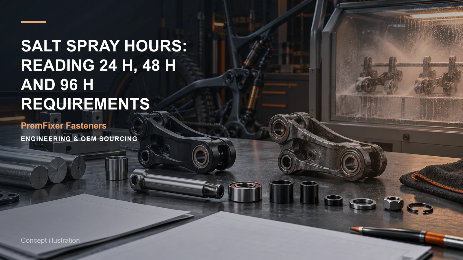 Concept illustration for Salt Spray Hours: Reading 24 h, 48 h and 96 h Requirements.
