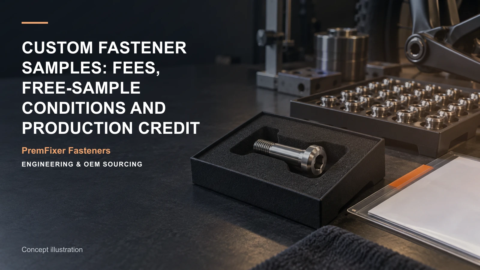 Conceptual engineering workspace introducing a custom fastener sample order for bicycle and electric-mobility OEM teams.