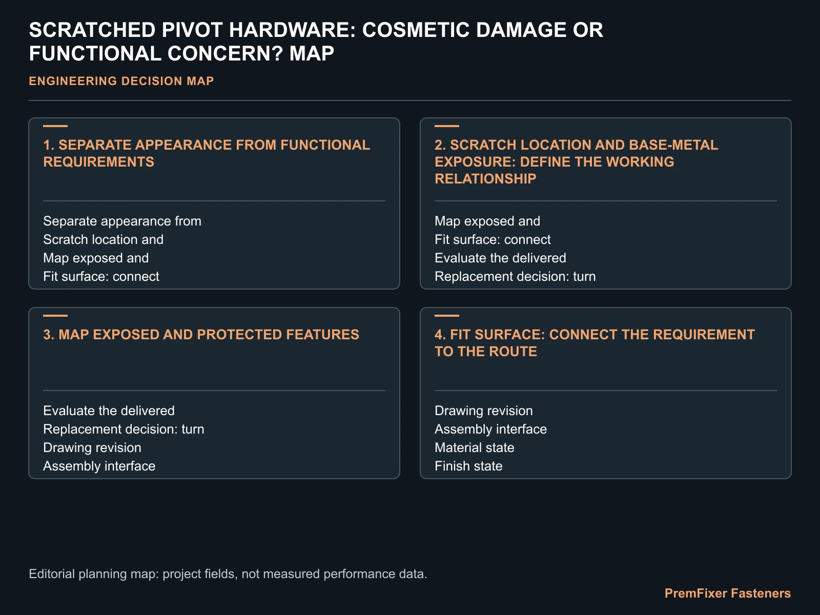 SCRATCHED PIVOT HARDWARE: COSMETIC DAMAGE OR FUNCTIONAL CONCERN? MAP for scratched anodized pivot bolt.