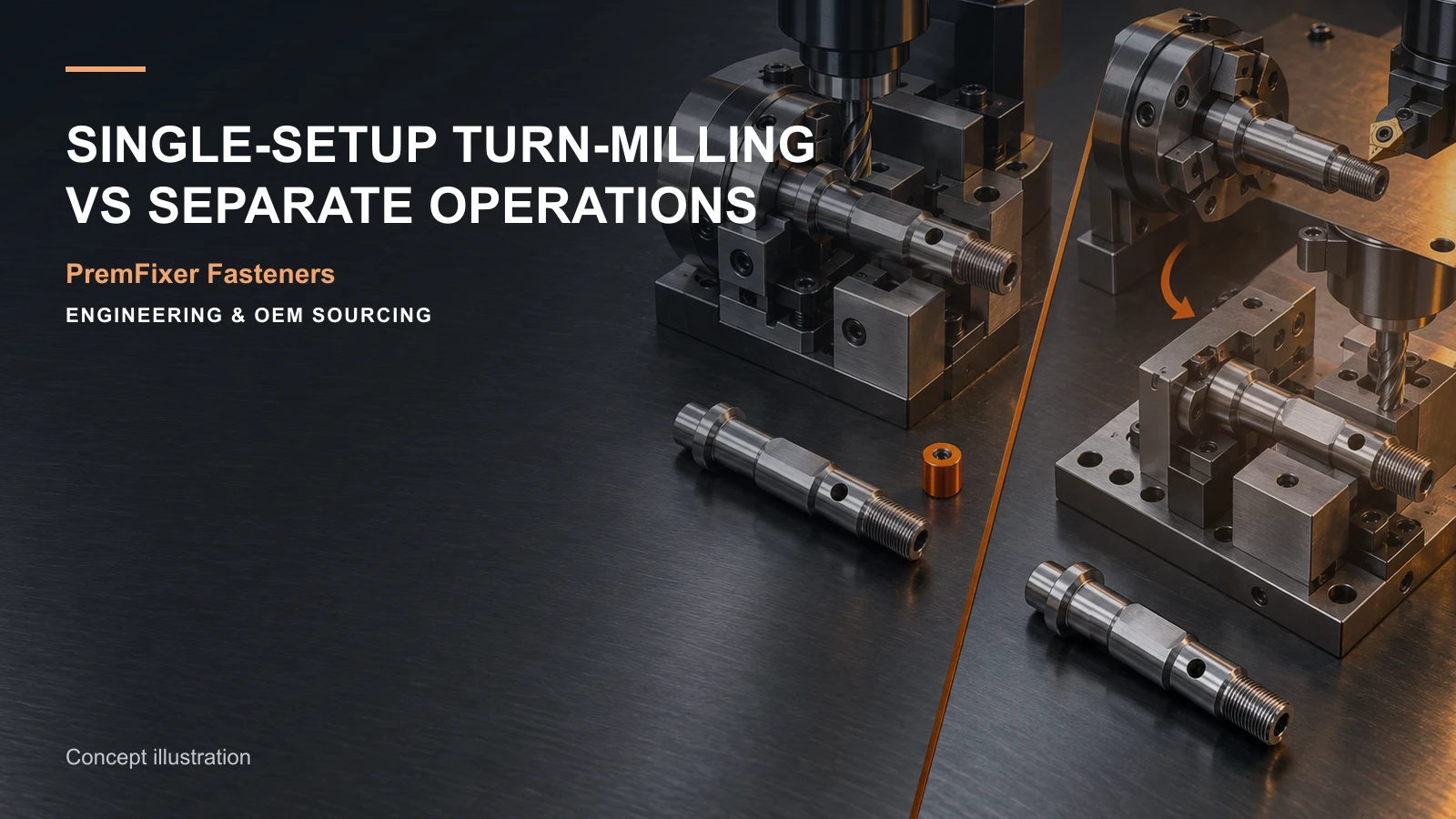 Conceptual engineering workspace introducing single-setup axle machining for bicycle and electric-mobility OEM teams.