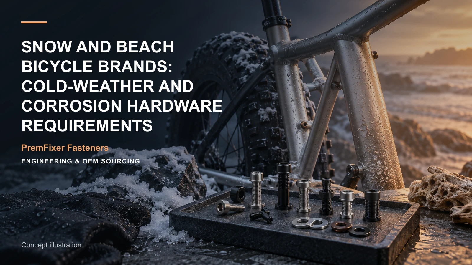 Conceptual engineering workspace introducing snow and beach bicycle hardware for bicycle and electric-mobility OEM teams.