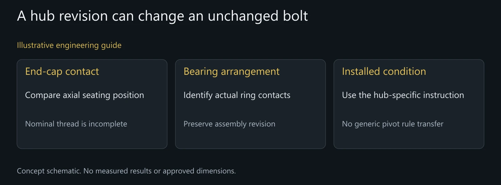 Illustrative interface review, not an approved hub assembly drawing or a compatibility demonstration.