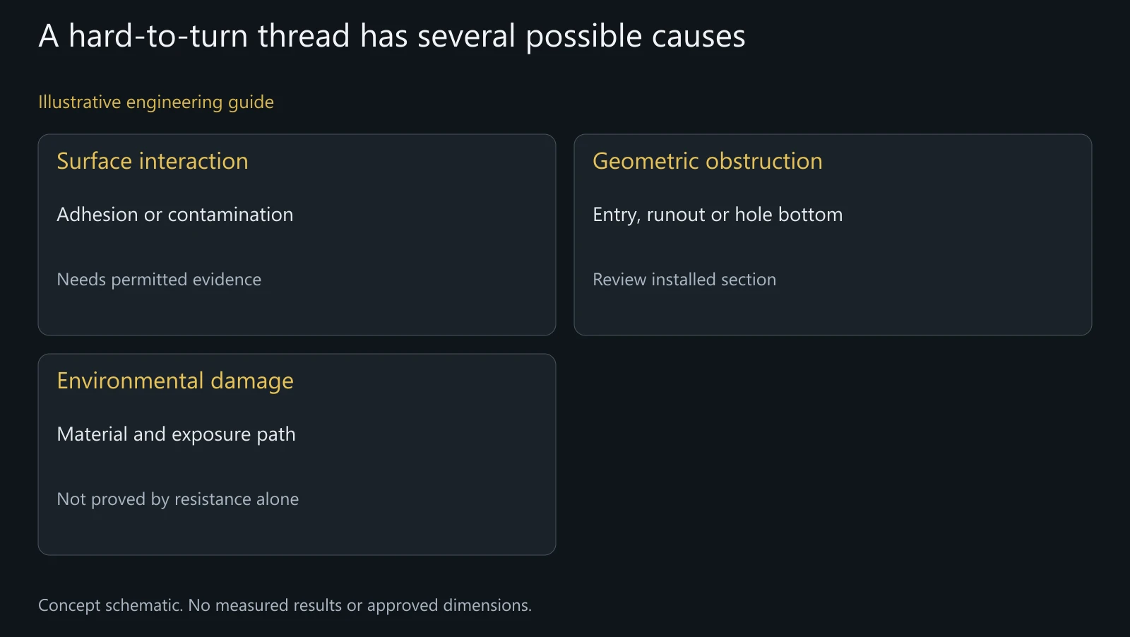 Concept investigation subjects, not actual galling, corrosion, thread damage or a repair instruction.