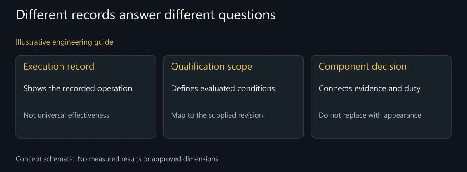 Illustrative distinction between process execution, qualification scope and acceptance of the ordered component.