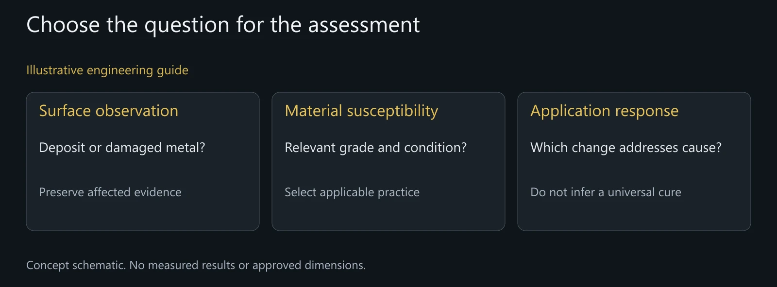 Illustrative separation of damage diagnosis, susceptibility testing and a corrective supply decision.