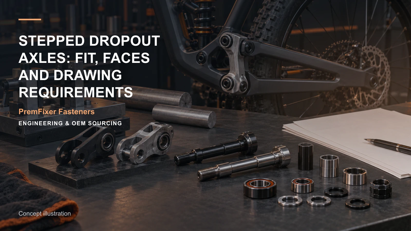 Concept illustration for Stepped Dropout Axles: Fit, Faces and Drawing Requirements.