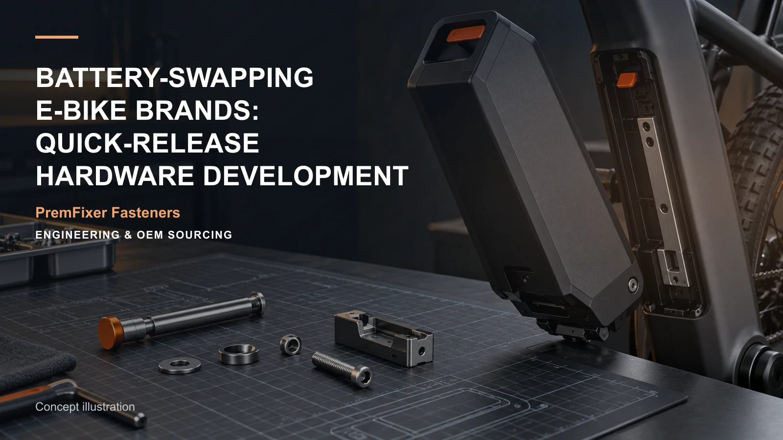 Conceptual engineering workspace introducing swappable-battery e-bike hardware for bicycle and electric-mobility OEM teams.