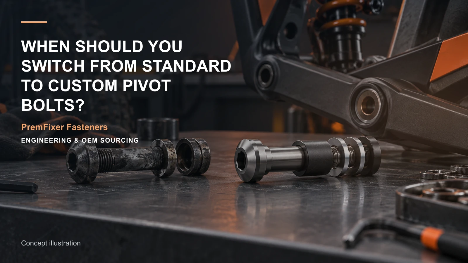 Editorial concept for switching to custom pivot hardware with cards for failure-investigation map, functional scope statement, customization feature map.