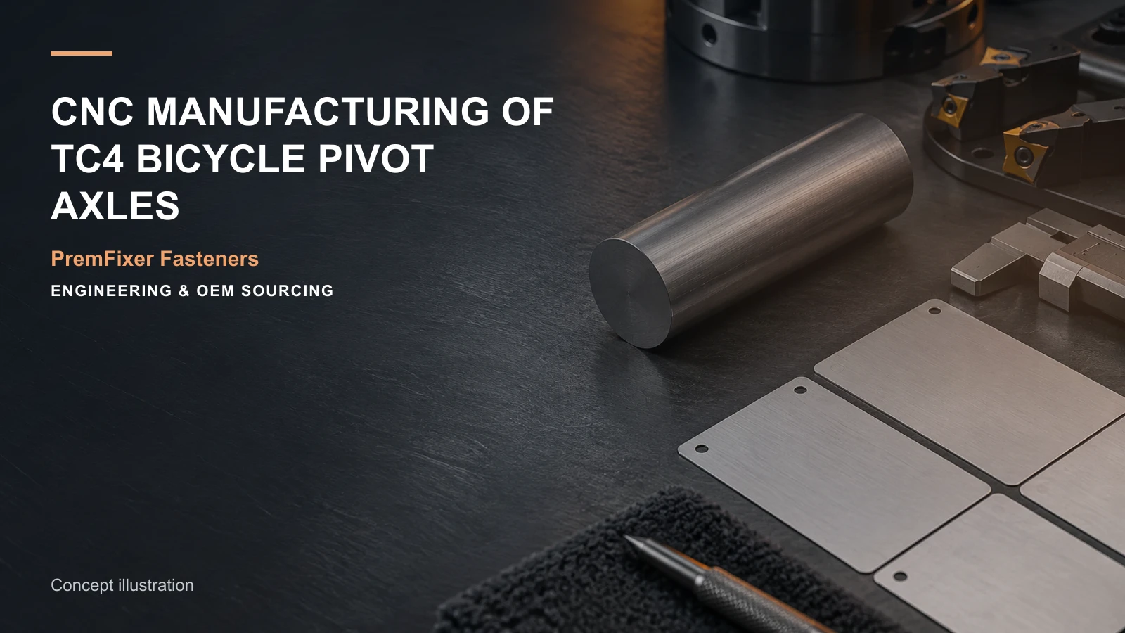 Conceptual engineering workspace introducing TC4 pivot axles for bicycle and electric-mobility OEM teams.