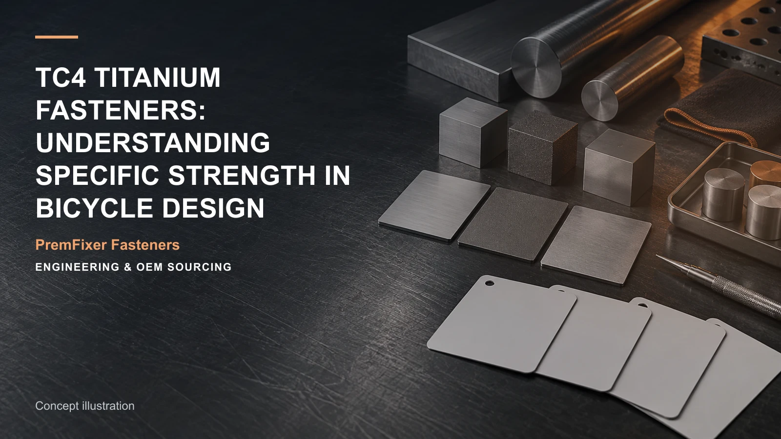 Conceptual engineering workspace introducing TC4 titanium bicycle fasteners for bicycle and electric-mobility OEM teams.
