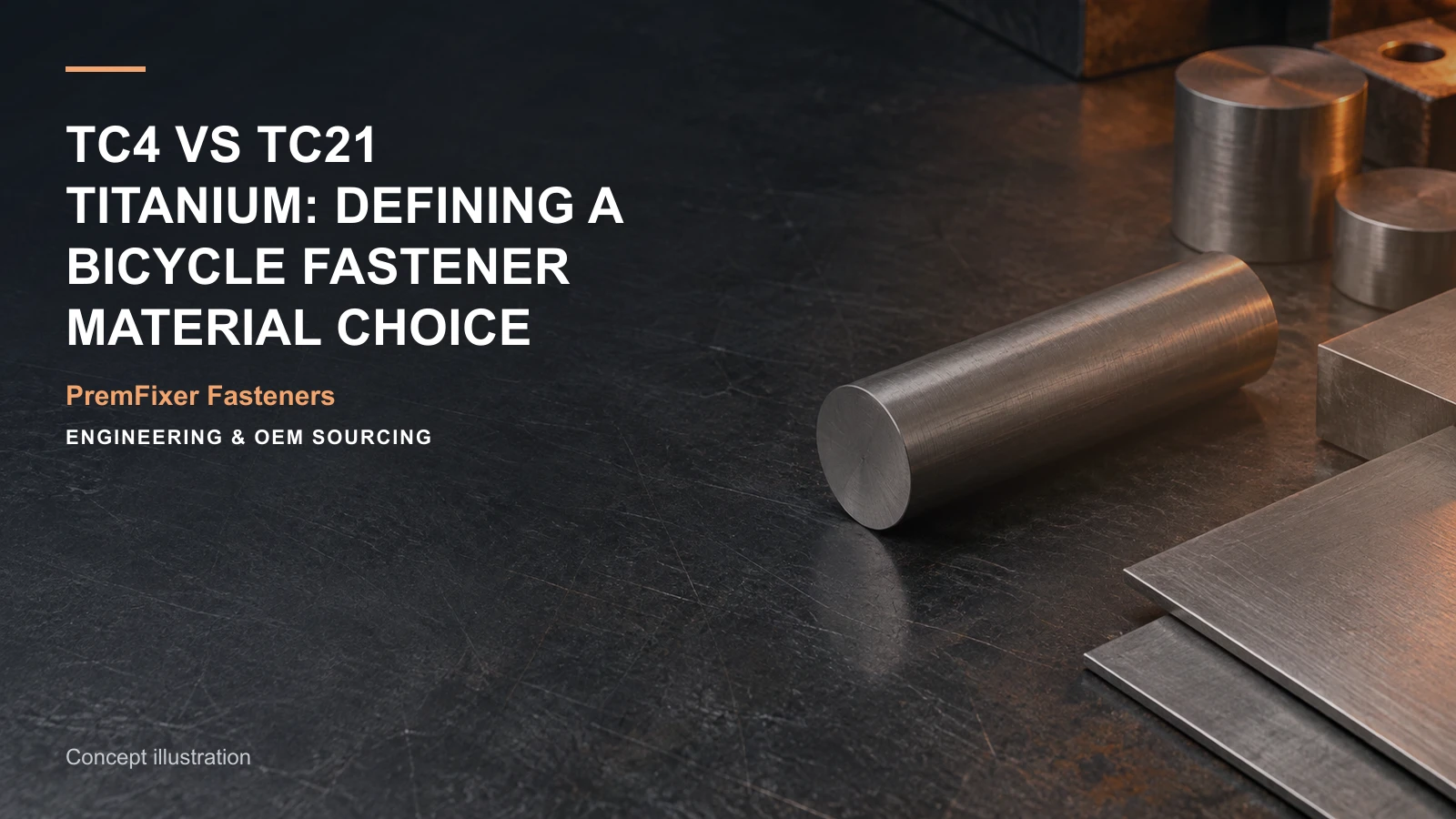 Conceptual engineering workspace introducing TC4 and TC21 fastener material options for bicycle and electric-mobility OEM teams.