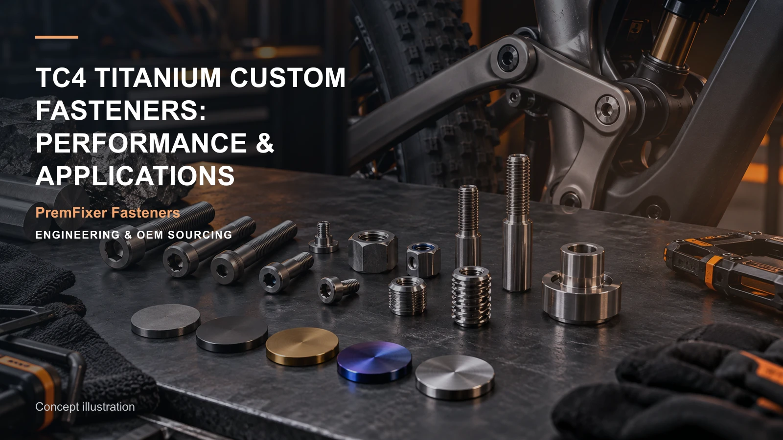 Editorial concept for TC4 titanium applications and manufacture with cards for titanium option comparison, material selection record, lightweight design comparison.