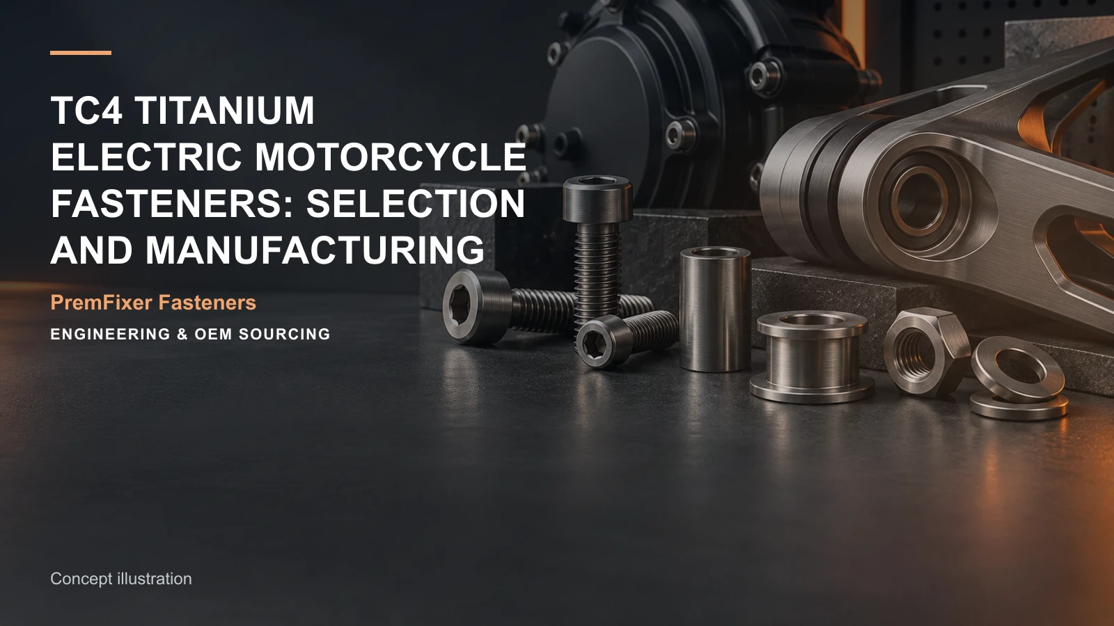 Concept illustration for TC4 Titanium Electric Motorcycle Fasteners: Selection and Manufacturing.