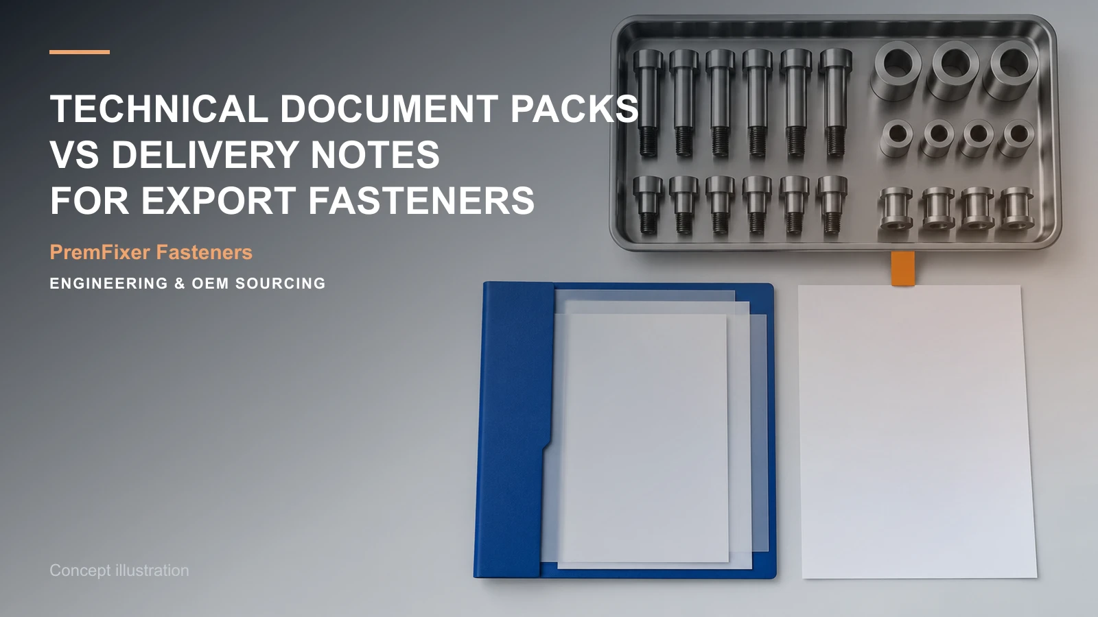 Conceptual engineering workspace introducing export fastener documentation for bicycle and electric-mobility OEM teams.